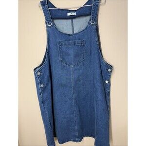 Agnes Orinda Denim Overall Dress Womens 2X Blue Distressed Raw Hem Jean Skirt
